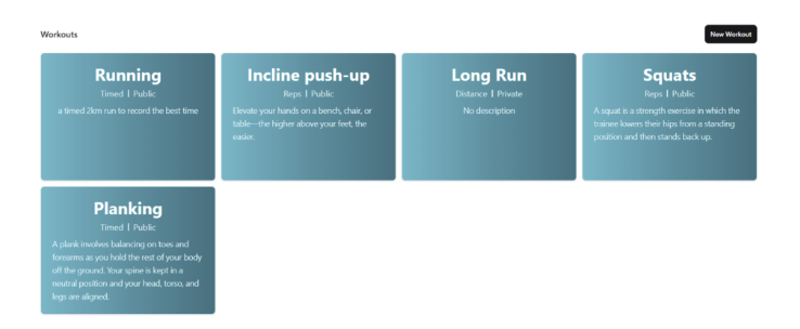 Workouts Grid Layout
